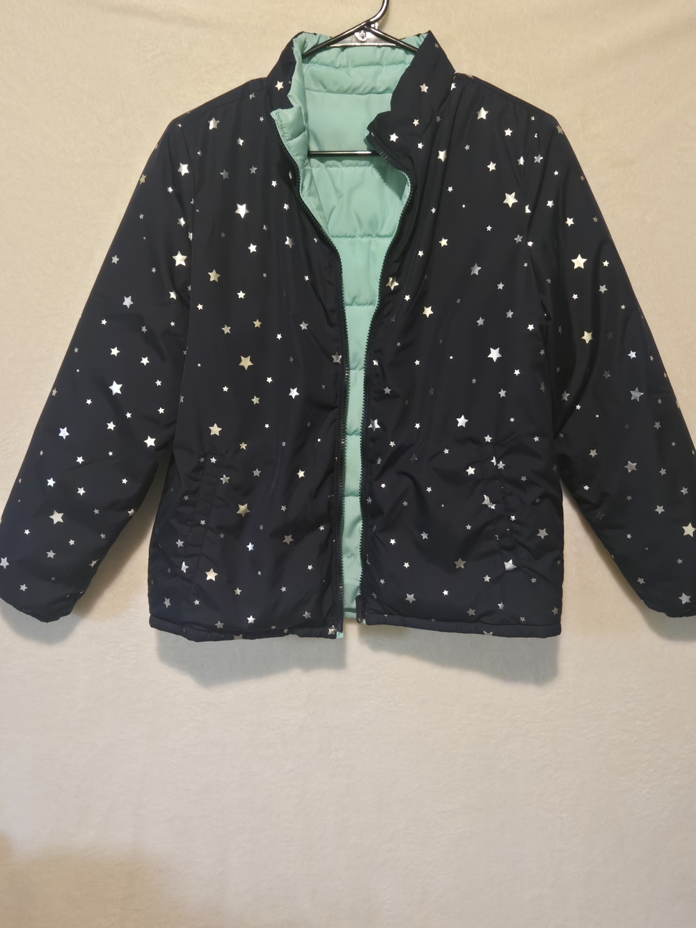 GAP Navy Star-Print Puffer Jacket with Mint Lining